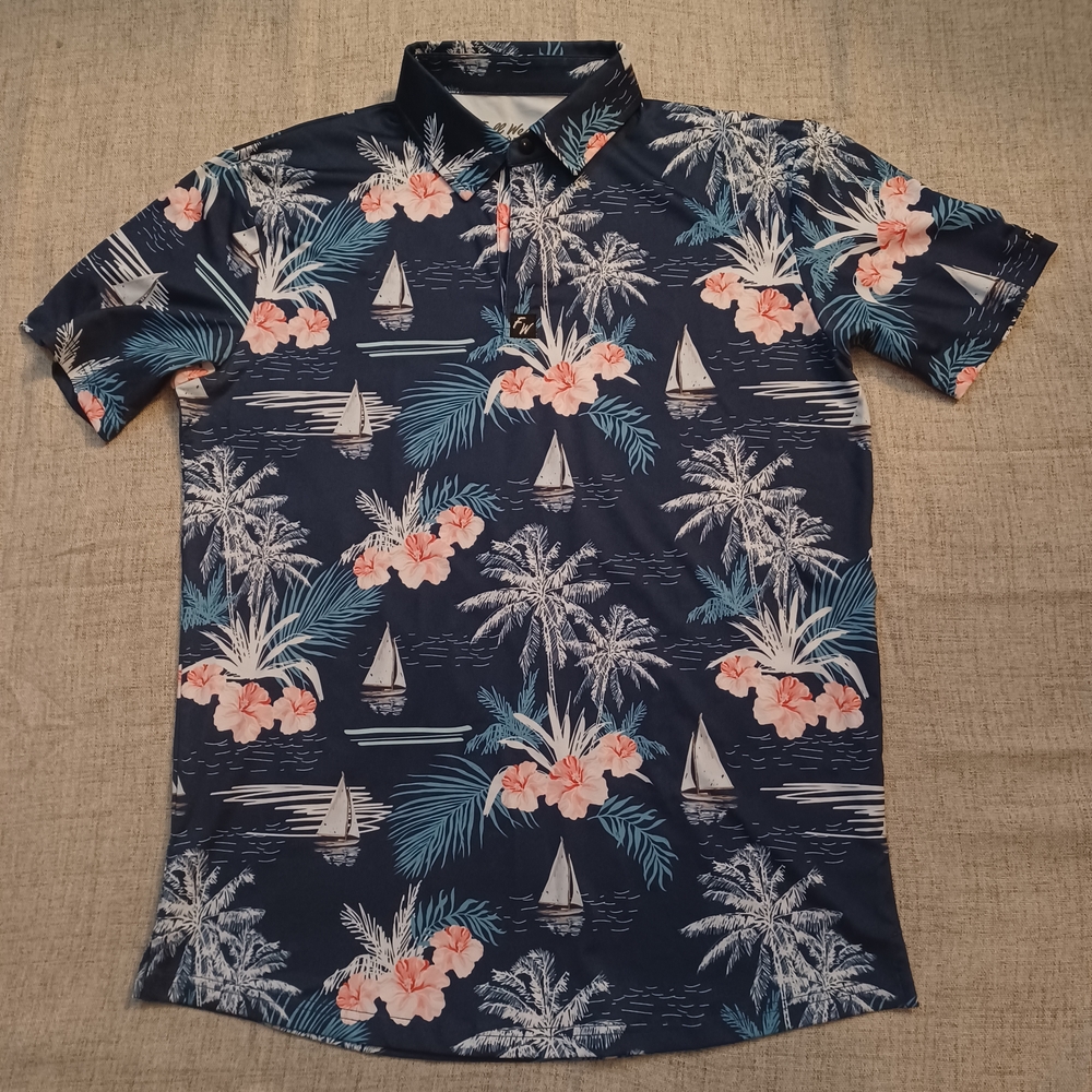 Full Wedge Tropical Navy Golf Polo Men's Size Medium